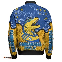 Parramatta Eels Custom Bomber Jacket - Team With Dot And Star Patterns For Tough Fan Bomber Jacket