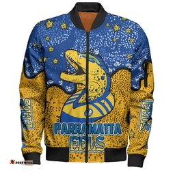 Parramatta Eels Custom Bomber Jacket - Team With Dot And Star Patterns For Tough Fan Bomber Jacket