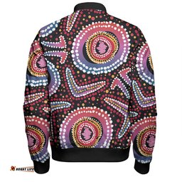 Australia Dot Painting Inspired Aboriginal Bomber Jacket - Boomerang From Aboriginal Art Bomber Jacket