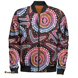 Australia Dot Painting Inspired Aboriginal Bomber Jacket - Boomerang From Aboriginal Art Bomber Jacket