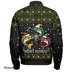 Australia Christmas Fishing Custom Bomber Jacket - Merry Fishmas Fishing Ugly Christmas Bomber Jacket
