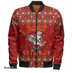 Australia Christmas Fishing Custom Bomber Jacket - All I Want For Christmas Is A Big Bass Bomber Jacket
