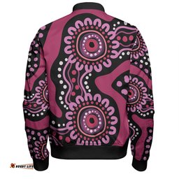 Australia Dot Painting Inspired Aboriginal Bomber Jacket - Pink Flowers Aboriginal Dot Art Bomber Jacket