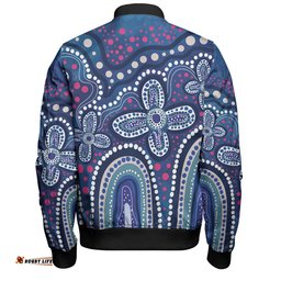 Australia Aboriginal Bomber Jacket - Dot painting illustration in Aboriginal style Blue Bomber Jacket