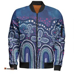 Australia Aboriginal Bomber Jacket - Dot painting illustration in Aboriginal style Blue Bomber Jacket