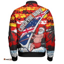 Australia Surfing Christmas Bomber Jacket - Tropical Santa Catch The Wave Bomber Jacket