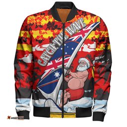 Australia Surfing Christmas Bomber Jacket - Tropical Santa Catch The Wave Bomber Jacket