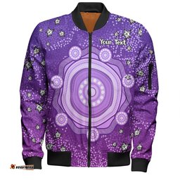 Australia Aboriginal Custom Bomber Jacket - Purple Dot Painting Art Washo Bomber Jacket