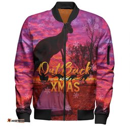 Australia Christmas Kangaroo Camping Bomber Jacket - Aussie Outback Merry Christmas Bomber Jacket