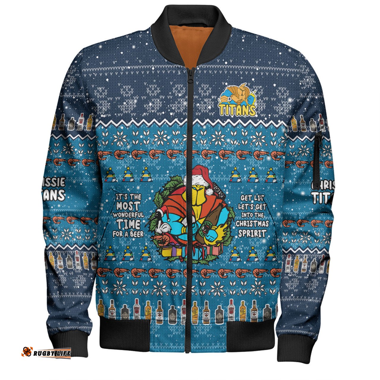 Gold Coast Titans Christmas Custom Bomber Jacket - Chrissie Spirit Bomber Jacket