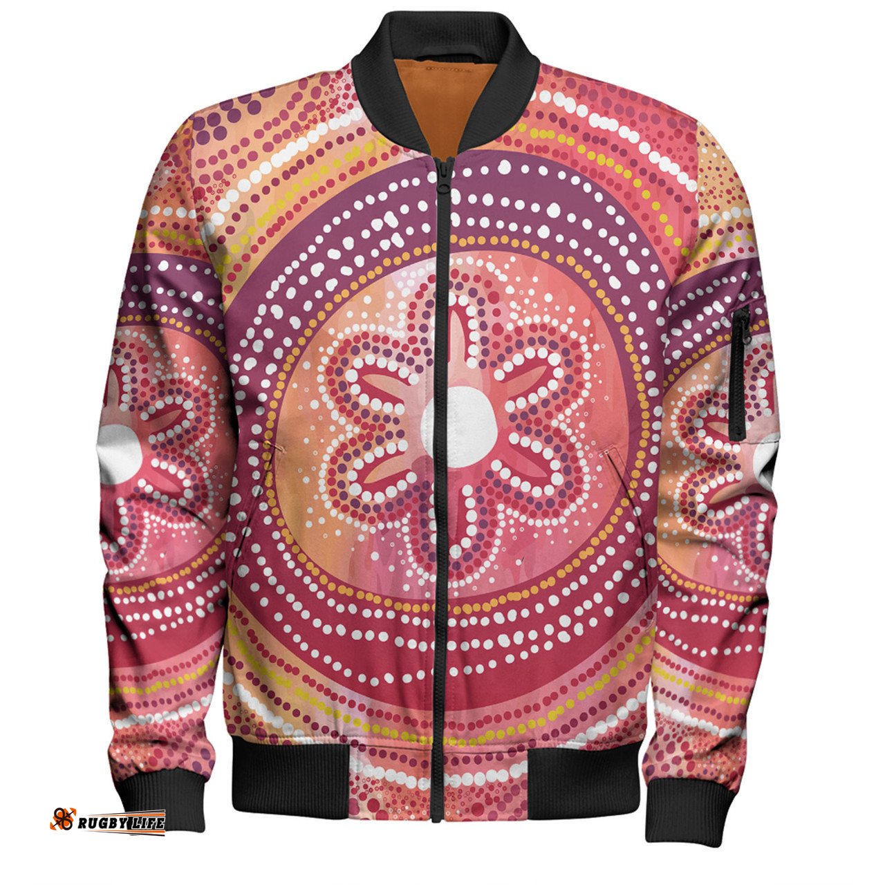 Australia Dot Painting Inspired Aboriginal Bomber Jacket - Aboriginal Style Dot Bomber Jacket