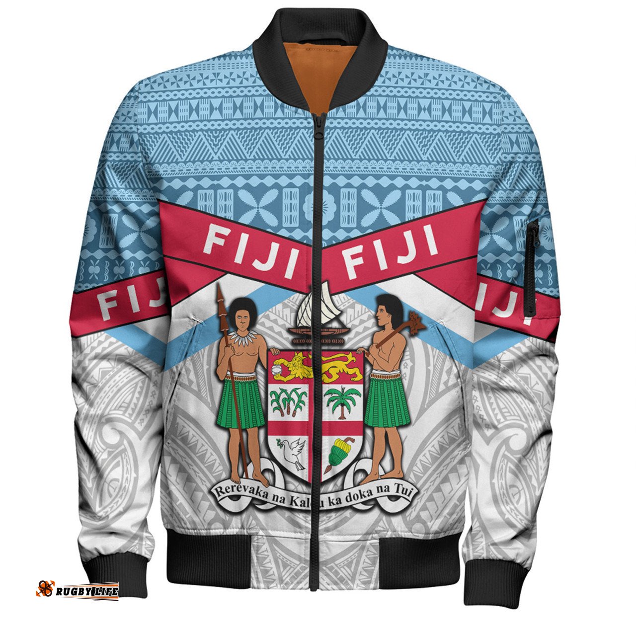Australia South Sea Islanders Bomber Jacket - Fiji In Fijian Tapa Pattern Coat Of Arms Symbol Bomber Jacket