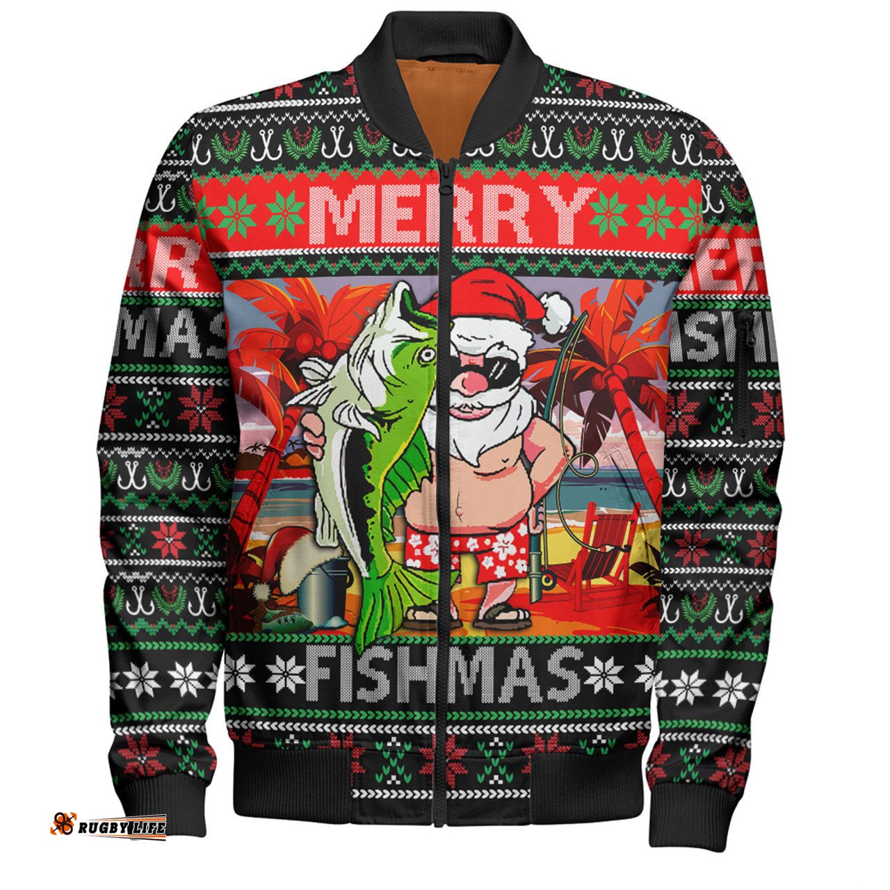 Australia Christmas Fishing Bomber Jacket - Merrry Fishmas Angler Santa Claus Bomber Jacket