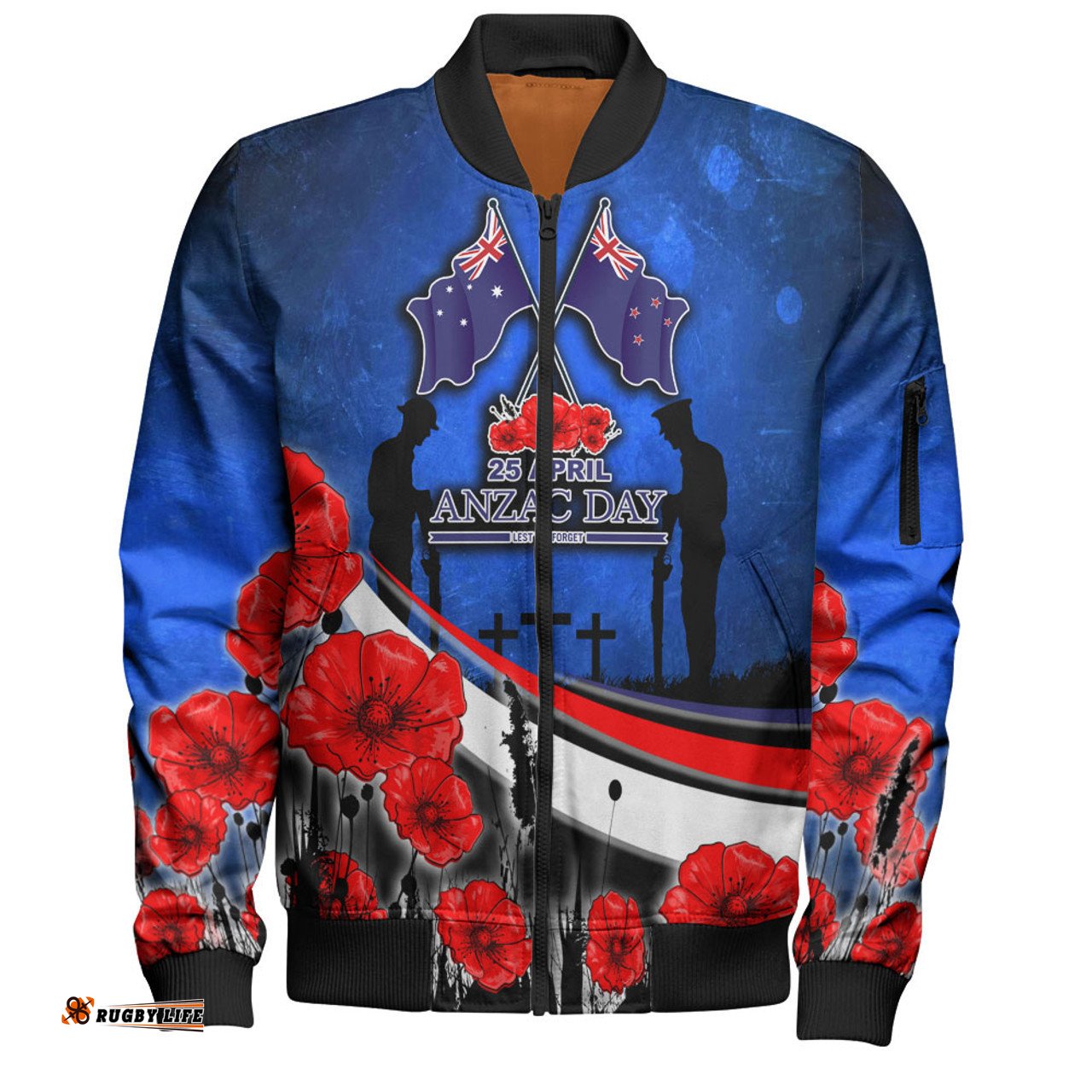 Australia Bomber Jacket - Anzac Day NZ Australia Poppies Flowers
