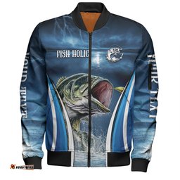 Australia Fishing Custom Bomber Jacket - Jumping Barramundi Fishing Bomber Jacket