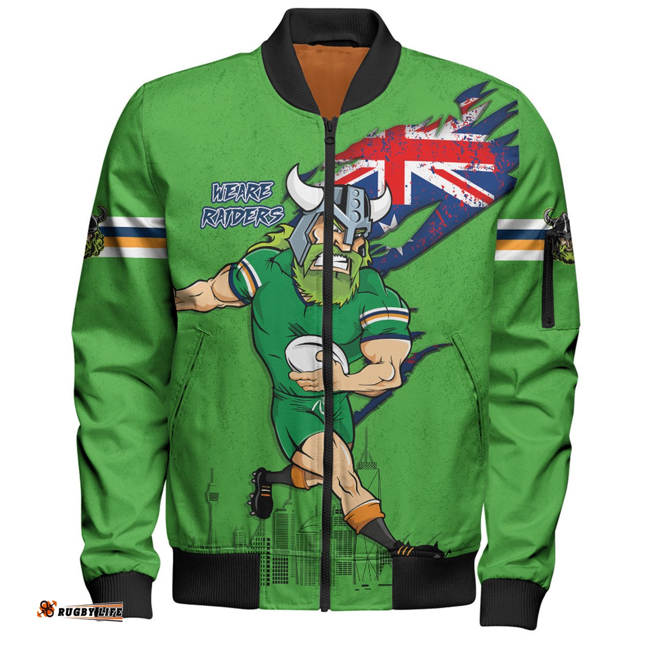 Canberra Raiders Bomber Jacket Custom For Die Hard Fan Australia Flag Scratch Style