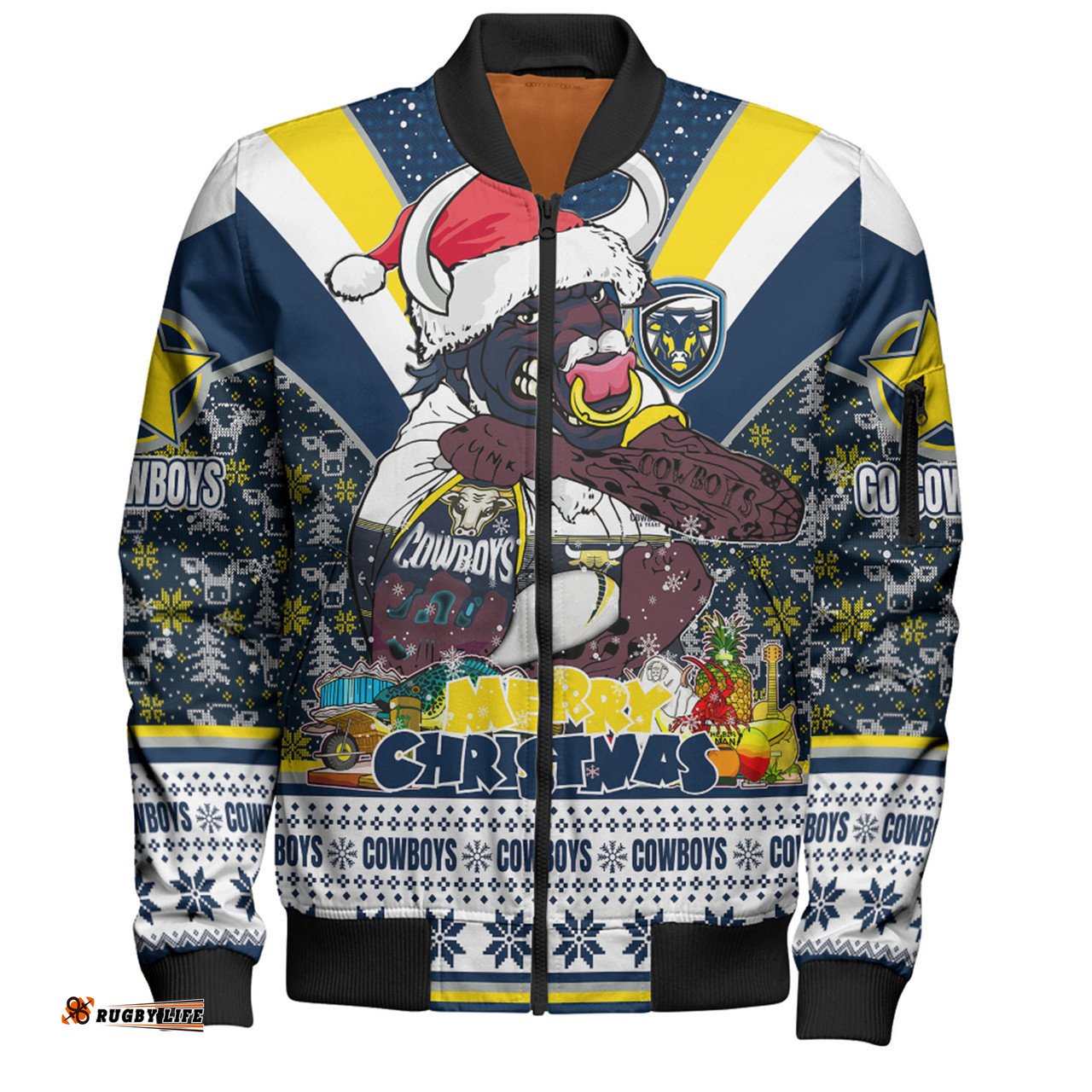 North Queensland Cowboys Christmas Custom Bomber Jacket - North Queensland Cowboys Santa Aussie Big Things Bomber Jacket