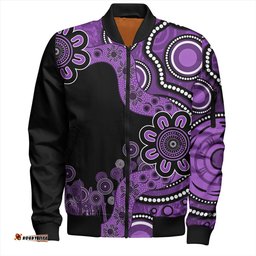 Australia Bomber Jacket Aboriginal Indigenous Dot Painting Purple