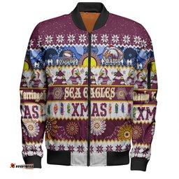 Manly Warringah Sea Eagles Christmas Aboriginal Custom Bomber Jacket - Indigenous Knitted Ugly Xmas Style Bomber Jacket