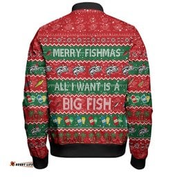 Australia Christmas Custom Bomber Jacket - Merry Fishmas All I Want is a Big Fish Bomber Jacket