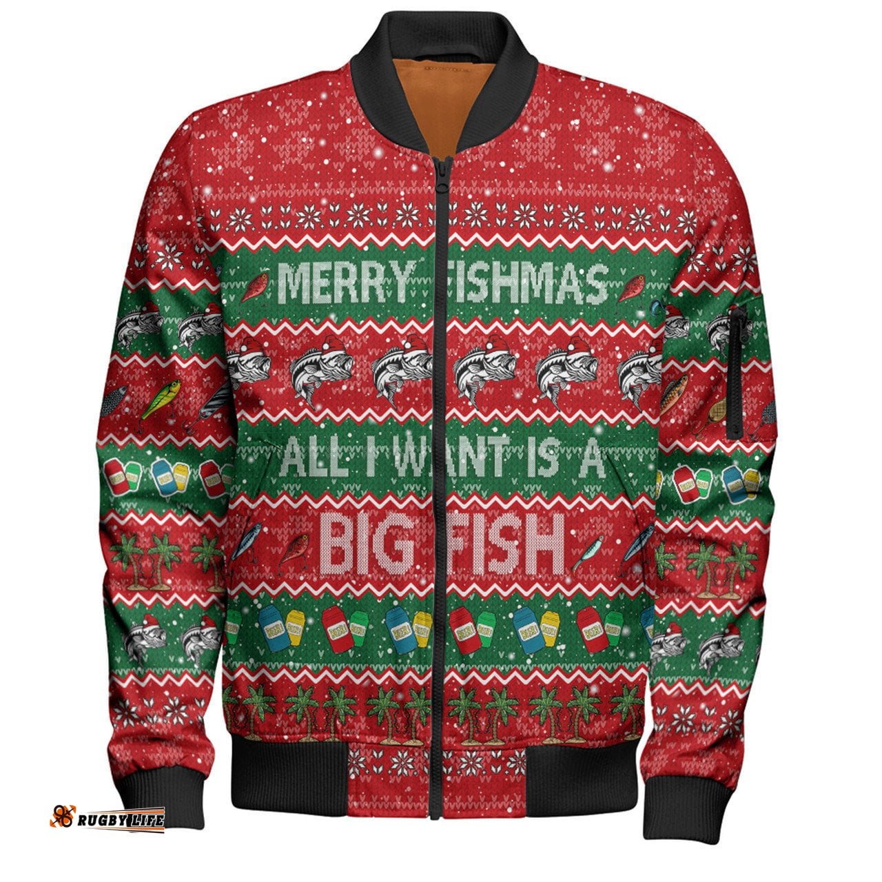 Australia Christmas Custom Bomber Jacket - Merry Fishmas All I Want is a Big Fish Bomber Jacket