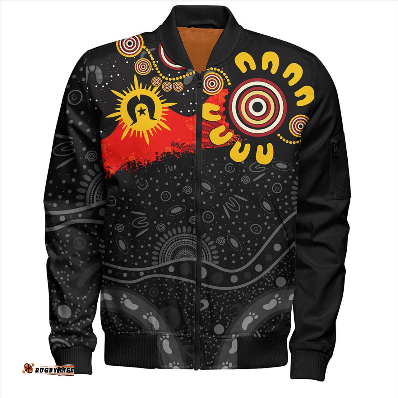Australia Bomber Jacket Aboriginal Indigenous Dot Painting With Flag