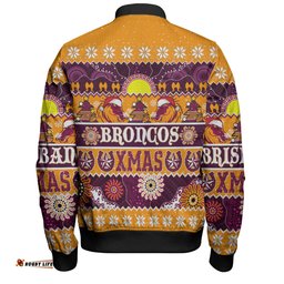 Brisbane Broncos Christmas Aboriginal Custom Bomber Jacket - Indigenous Knitted Ugly Xmas Style Bomber Jacket