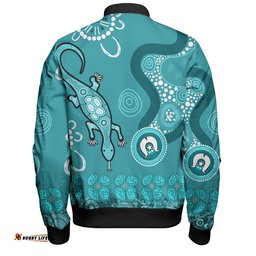 Australia Goanna Aboriginal Bomber Jacket - Indigenous Dot Goanna (Teal Blue) Bomber Jacket