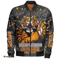 Wests Tigers Custom Bomber Jacket - Team With Dot And Star Patterns For Tough Fan Bomber Jacket