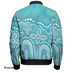 Australia Aboriginal Bomber Jacket - Dot painting illustration in Aboriginal style Turquoise Bomber Jacket