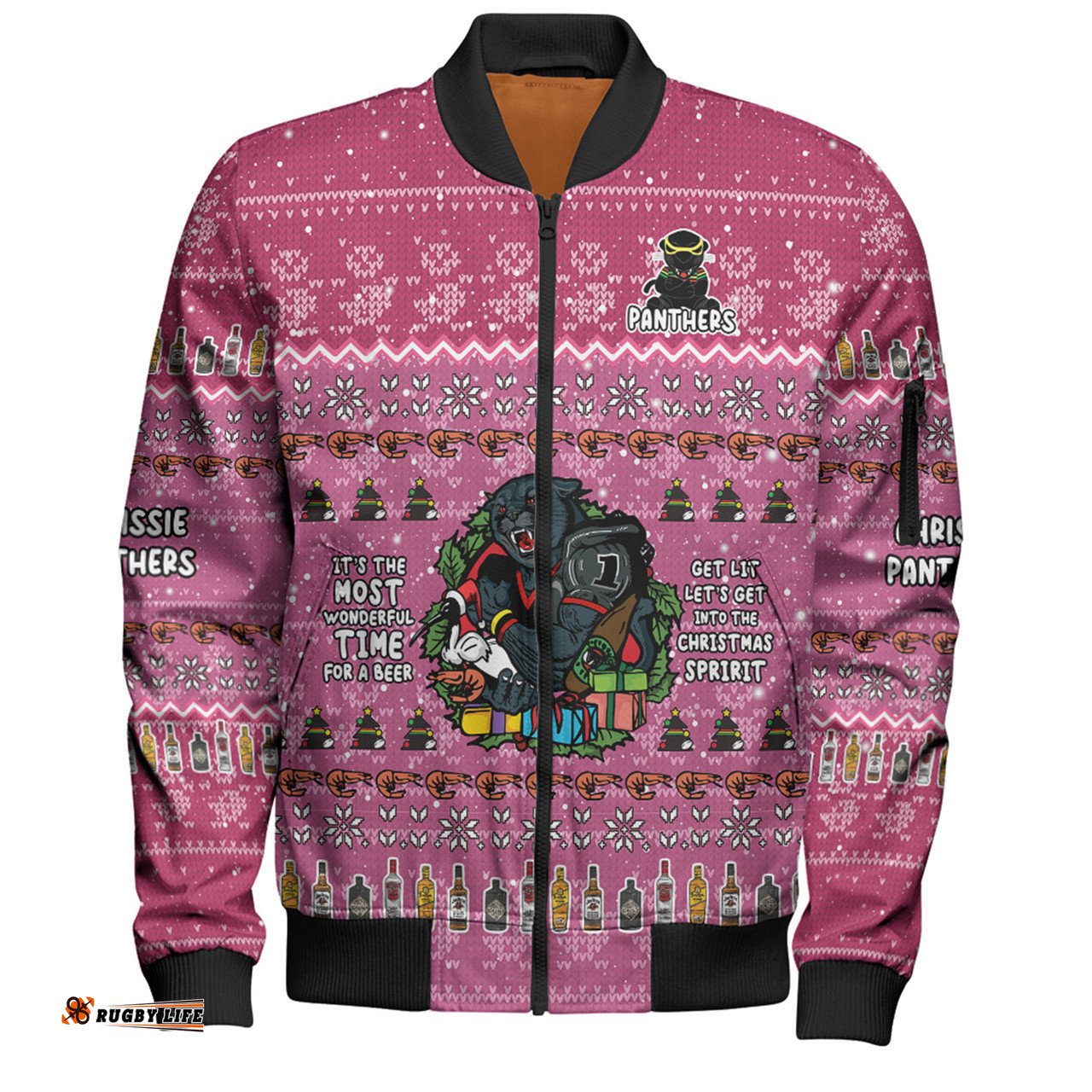 Penrith Panthers Christmas Custom Bomber Jacket - Chrissie Spirit Bomber Jacket