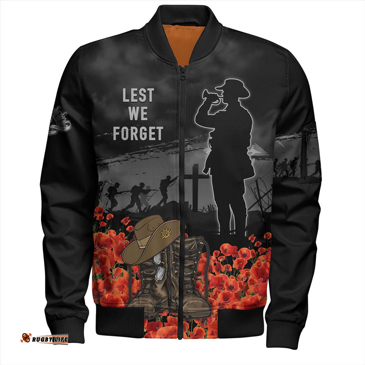 Australia Bomber Jacket Lest We Forget Hat And Boots Design Poppy Flower