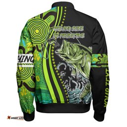 Australia Fishing Aboriginal Fishing Custom Bomber Jacket - Rise And Shine A Bass Fish Jumps Out Of Water And Aboriginal Patterns Inspired Bomber Jacket