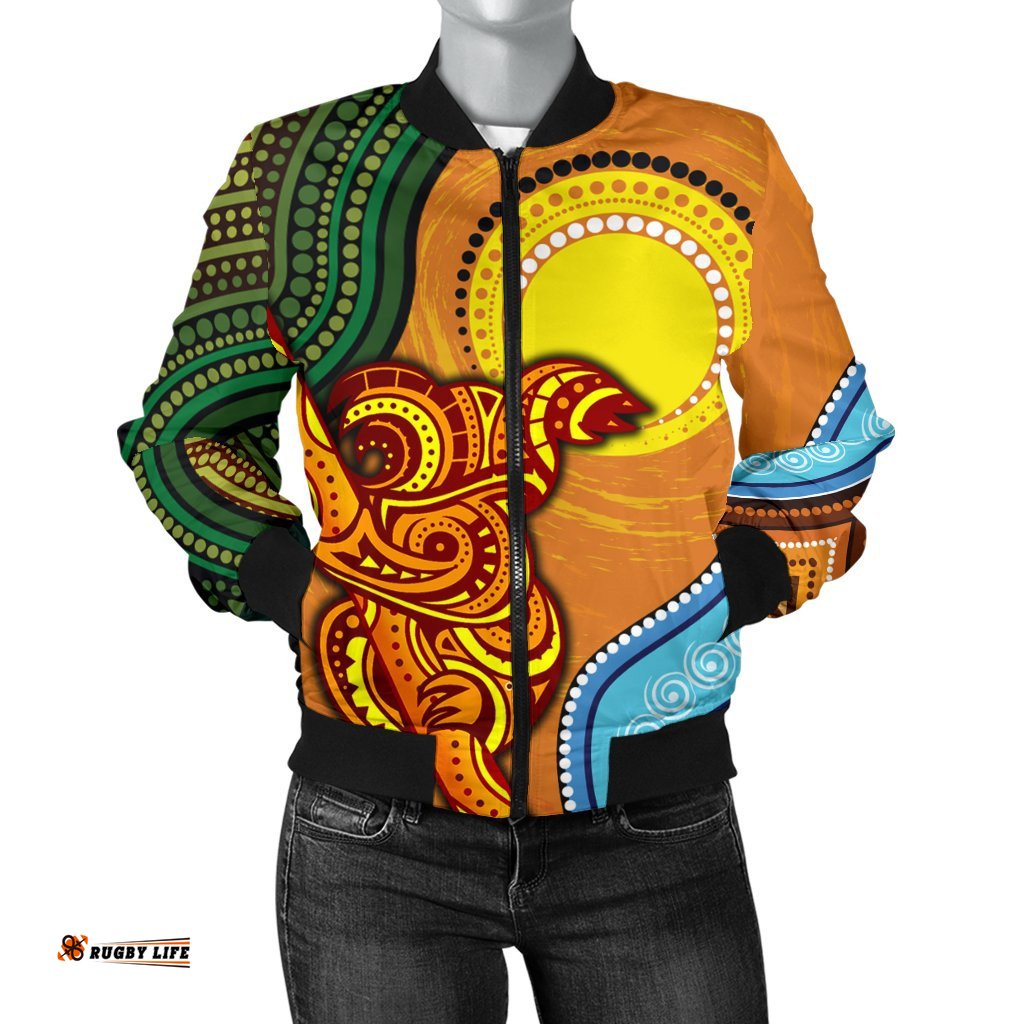 Women's Bomber Jacket - Australian Aboriginal Dot Painting Koala