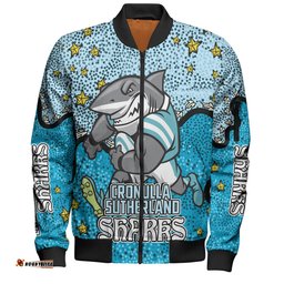 Cronulla-Sutherland Sharks Custom Bomber Jacket - Team With Dot And Star Patterns For Tough Fan Bomber Jacket
