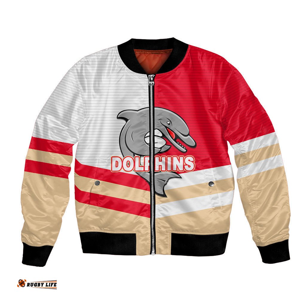 Custom Text And Number NRL Dolphins Bomber Jacket Mix Jersey