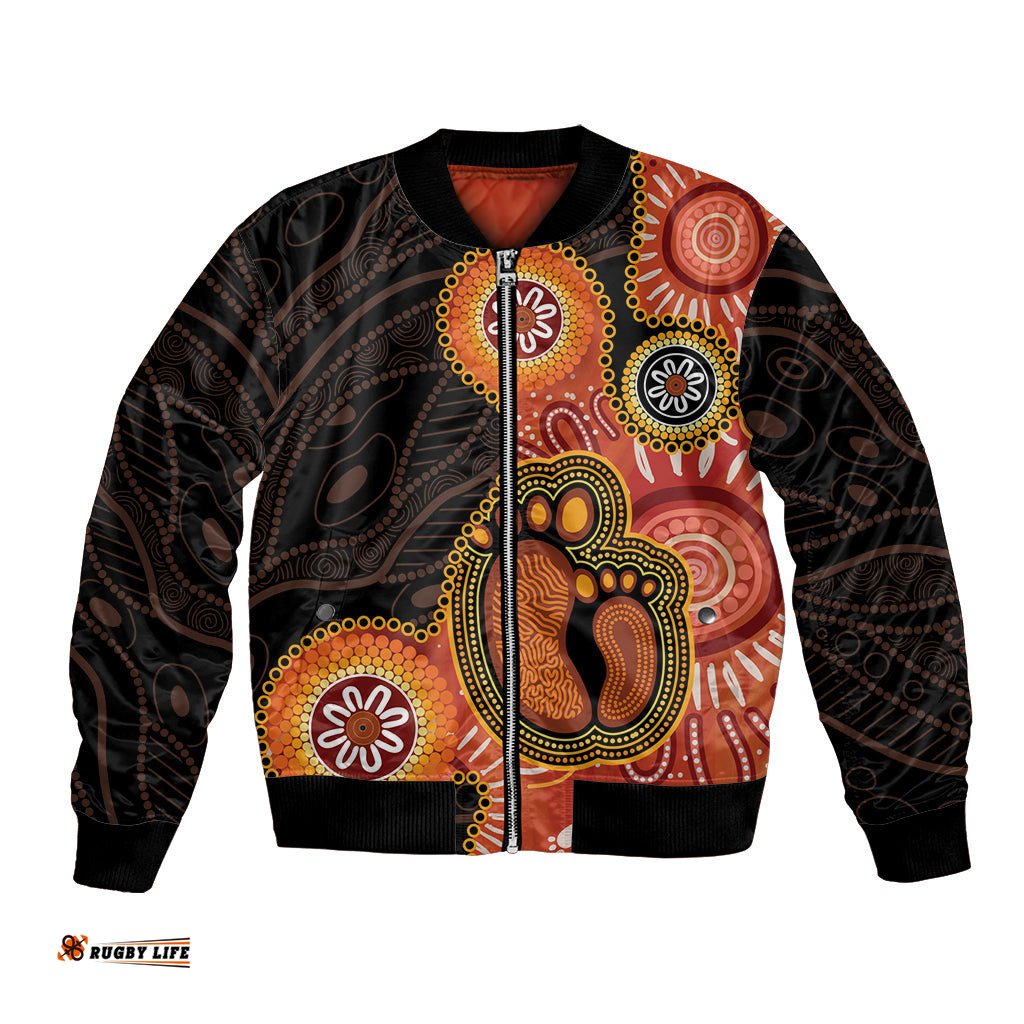 Australia Mothers Day Bomber Jacket Mom And Baby Footprint Indigenous