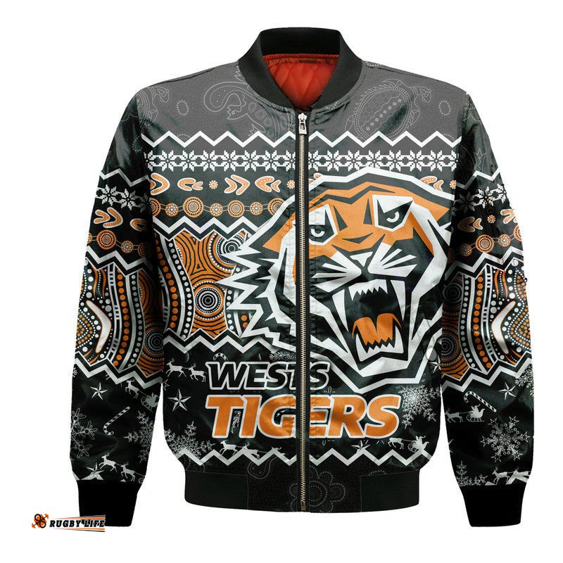 Wests Tigers Aboriginal Christmas Vibe Black Version Bomber Jacket