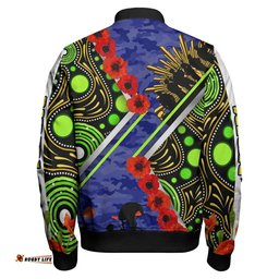 Raiders Rugby Anzac Aboriginal Bomber Jacket - Canberra Raiders with Anzac Day Poppy Flower Bomber Jacket
