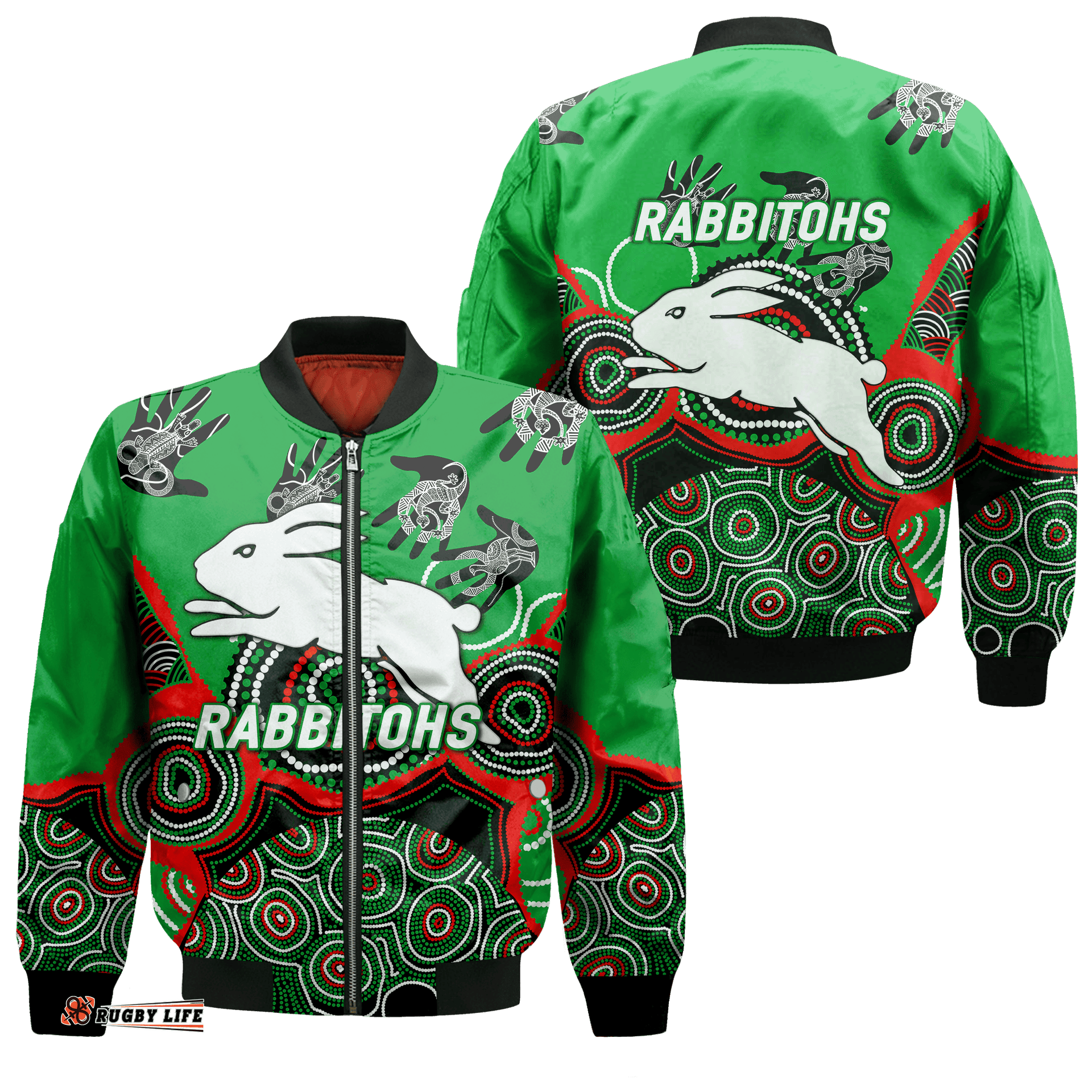 Rabbitohs Rugby Aboriginal Art Bomber Jacket