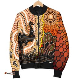 Men's Bomber Jacket - Australian Aboriginal Sun and Emu