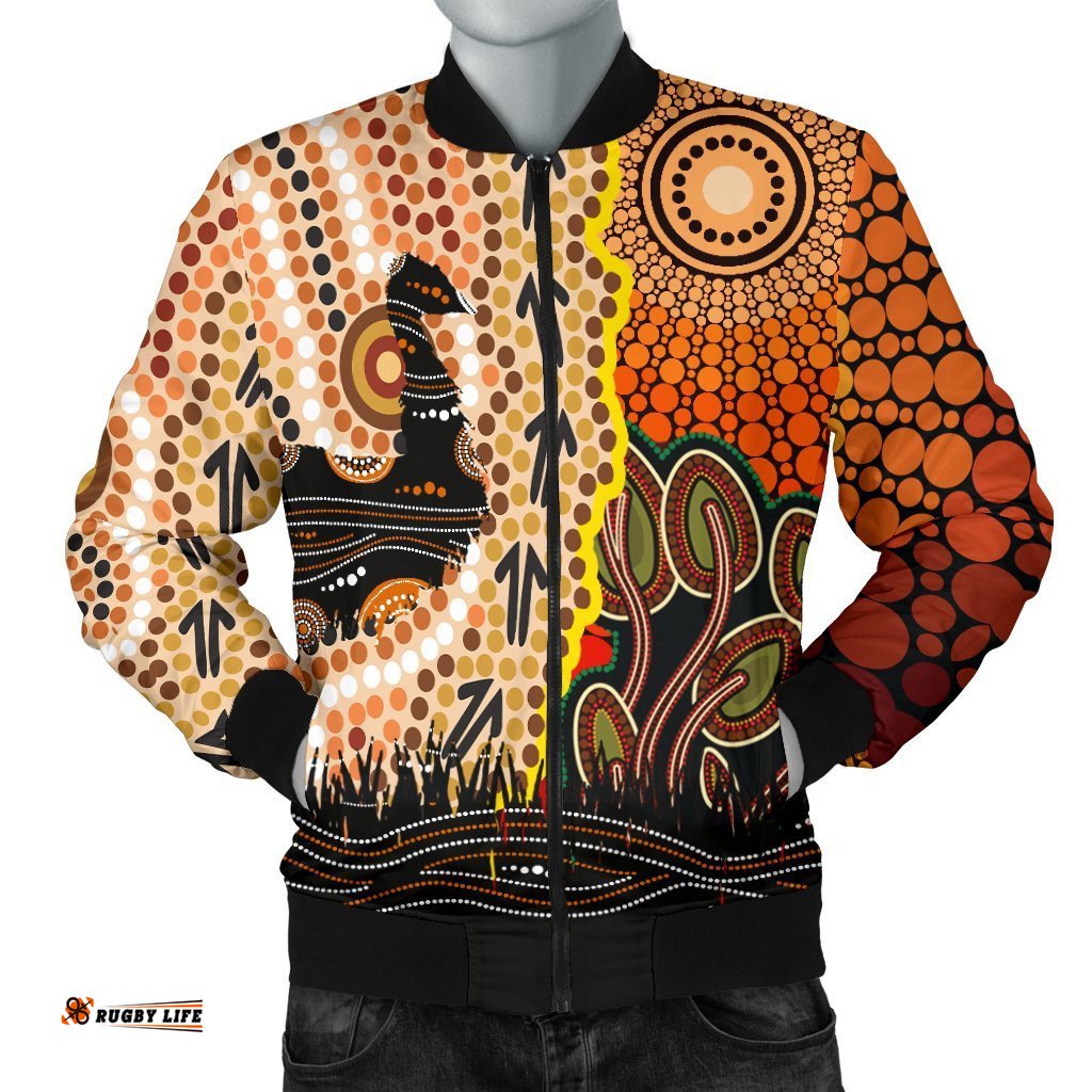 Men's Bomber Jacket - Australian Aboriginal Sun and Emu