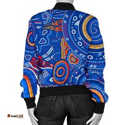 Aboriginal Women's Bomber Jacket - Indigenous Footprint Patterns Blue Color