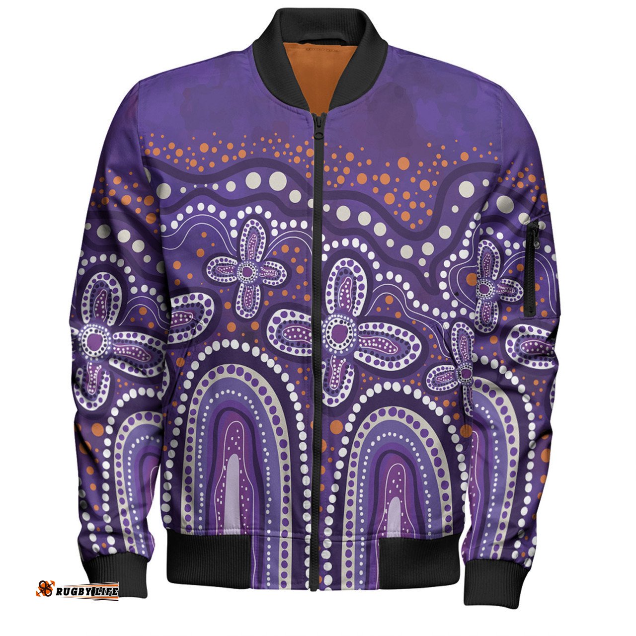 Australia Aboriginal Bomber Jacket - Dot painting illustration in Aboriginal style Purple Bomber Jacket