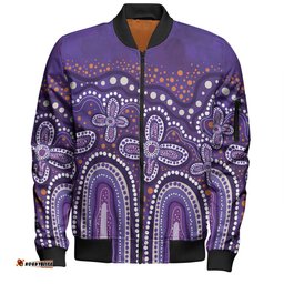 Australia Aboriginal Bomber Jacket - Dot painting illustration in Aboriginal style Purple Bomber Jacket