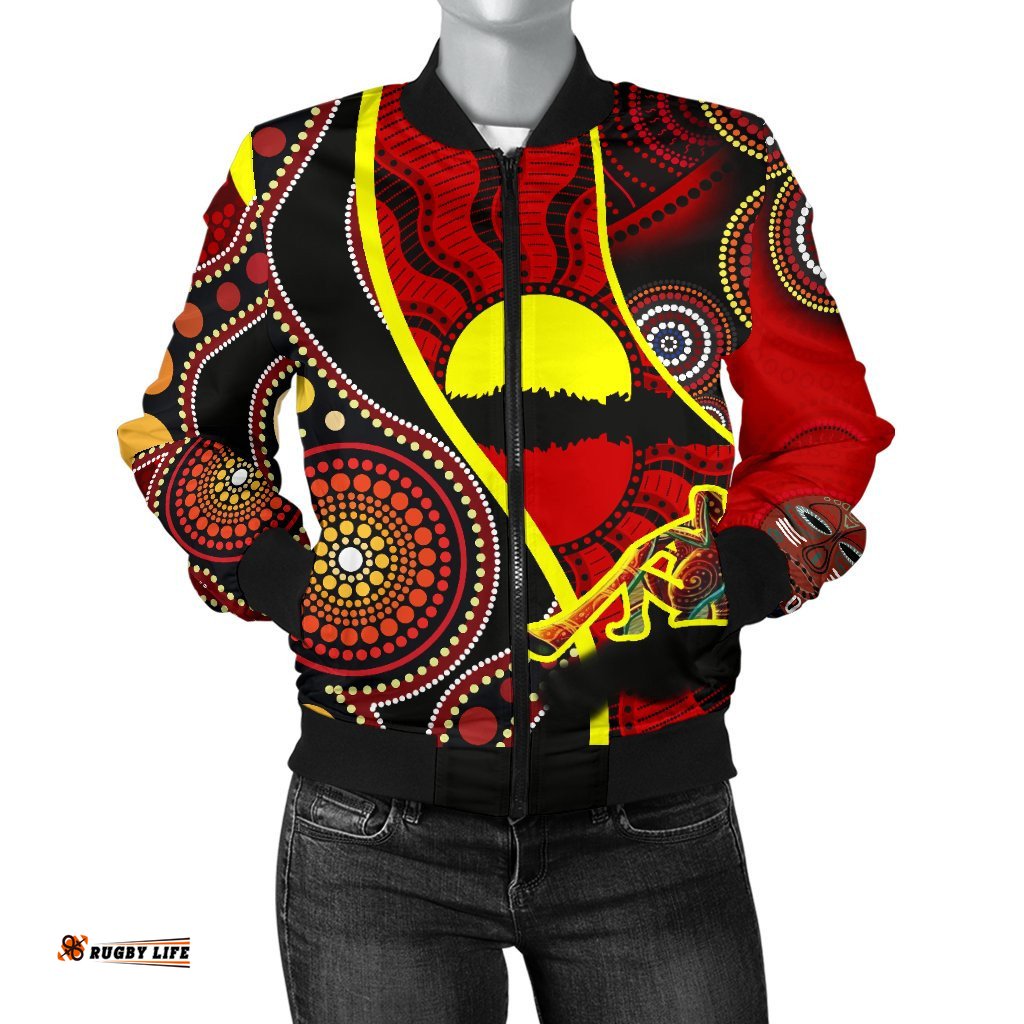 Bomber Jacket - Australia Aboriginal Dots With Didgeridoo