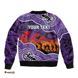 Custom Personalised Anzac Day NRL - Storm Bomber Jacket Aboriginal Lizard Patterns