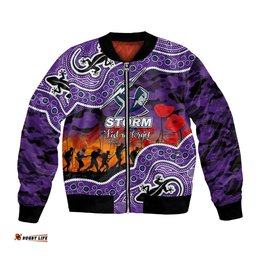 Custom Personalised Anzac Day NRL - Storm Bomber Jacket Aboriginal Lizard Patterns