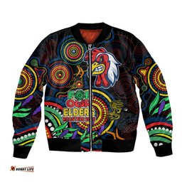 Roosters Rugby Aboriginal Art Bomber Jacket NAIDOC Indigenous Tribal