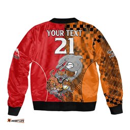 Custom Text And Number NRL Half Dolphins and Half Tigers Bomber Jacket Sporty Style